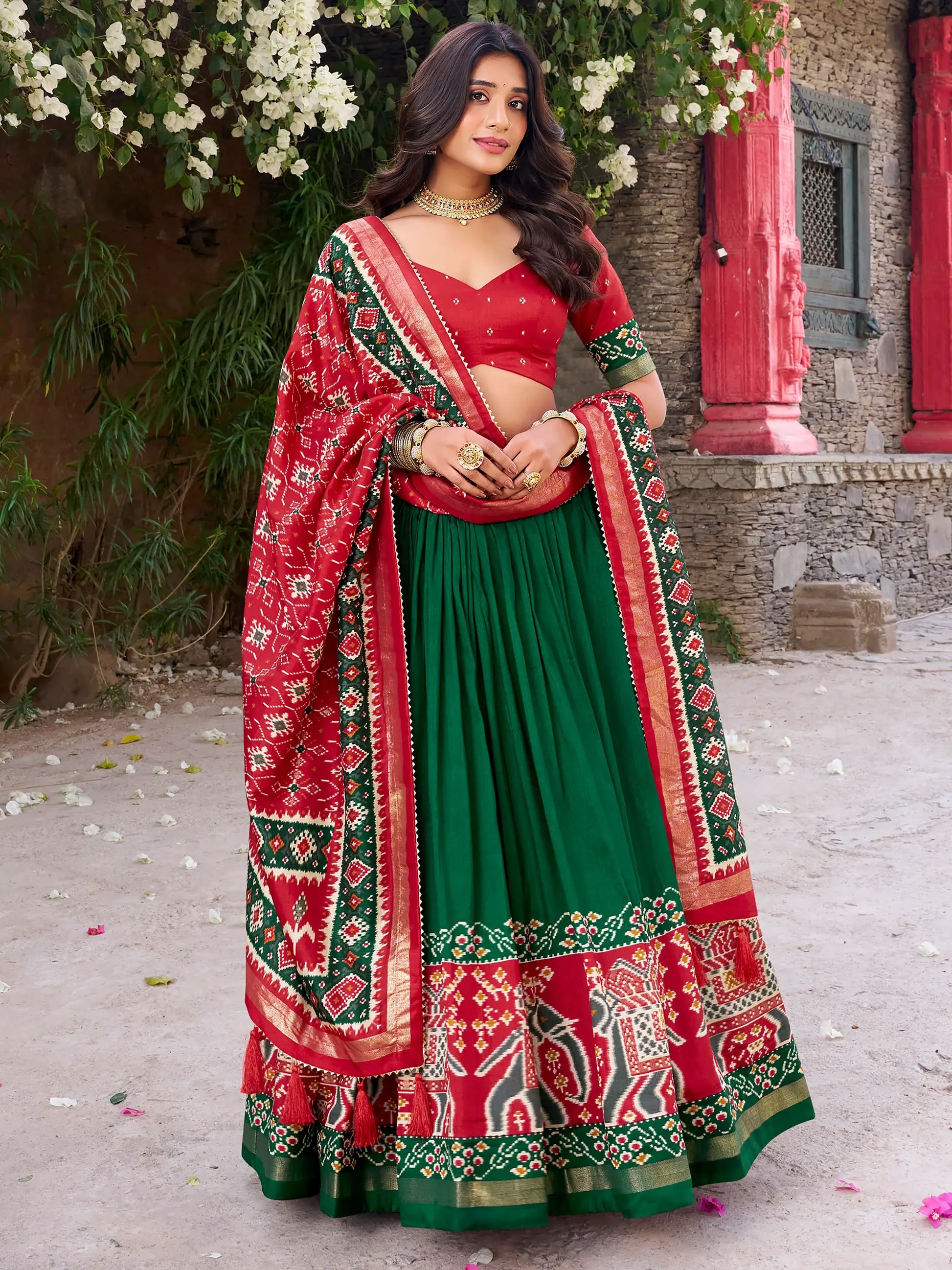 Elegant Green Patola Printed Silk Festival Wear Lehenga Choli - Zeel Clothing