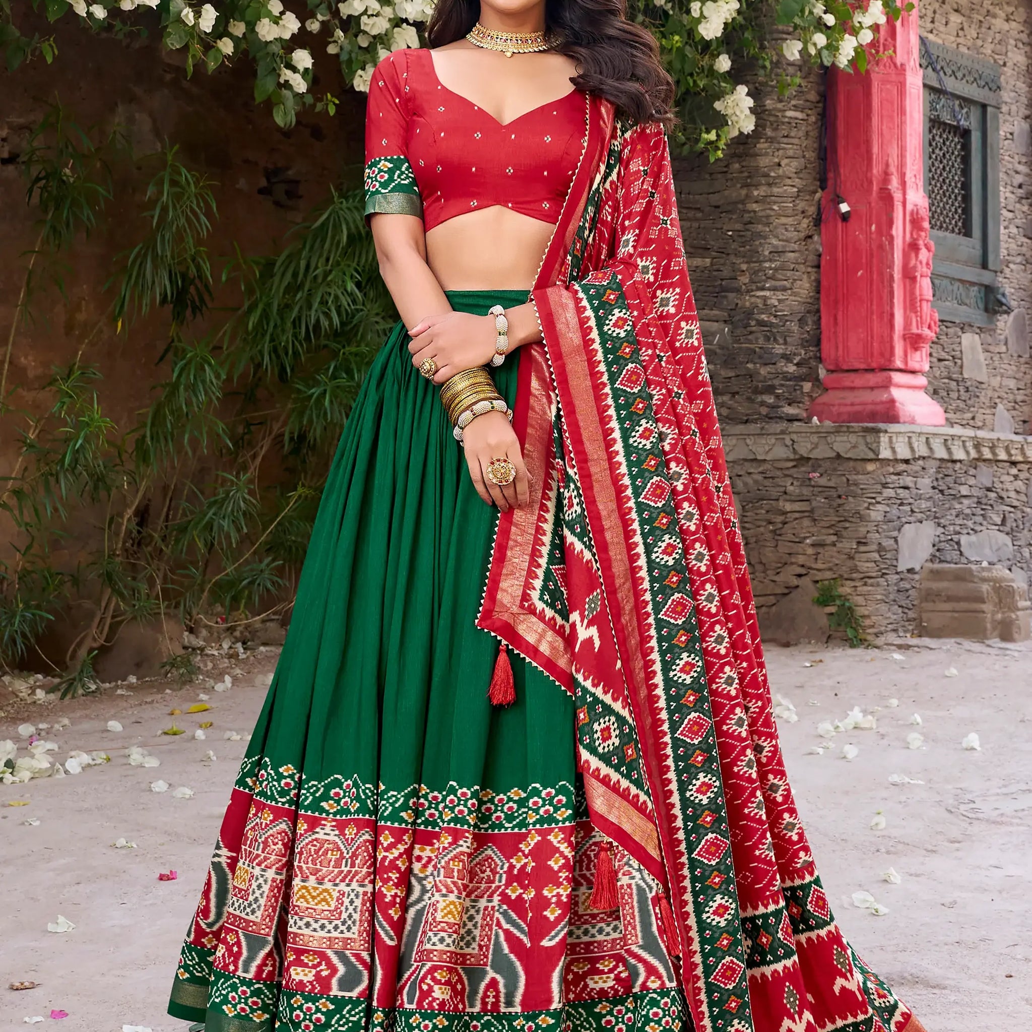 Elegant Green Patola Printed Silk Festival Wear Lehenga Choli - Zeel Clothing