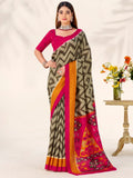 Elegant Green Printed Tussar Silk Mehendi Wear Saree With Blouse