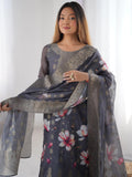 Elegant Grey Digital Print Chanderi Pant Suit - Zeel Clothing