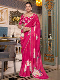 Elegant Hot Pink Floral Printed Georgette Event Wear Saree With Blouse - Zeel Clothing