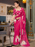 Elegant Hot Pink Floral Printed Georgette Event Wear Saree With Blouse - Zeel Clothing