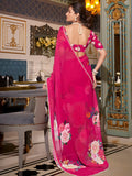 Elegant Hot Pink Floral Printed Georgette Event Wear Saree With Blouse - Zeel Clothing