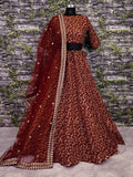 Elegant Maroon Colored Designer Heavy Embroidered Raw Silk Lehenga - Zeel Clothing