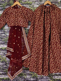 Elegant Maroon Colored Designer Heavy Embroidered Raw Silk Lehenga - Zeel Clothing