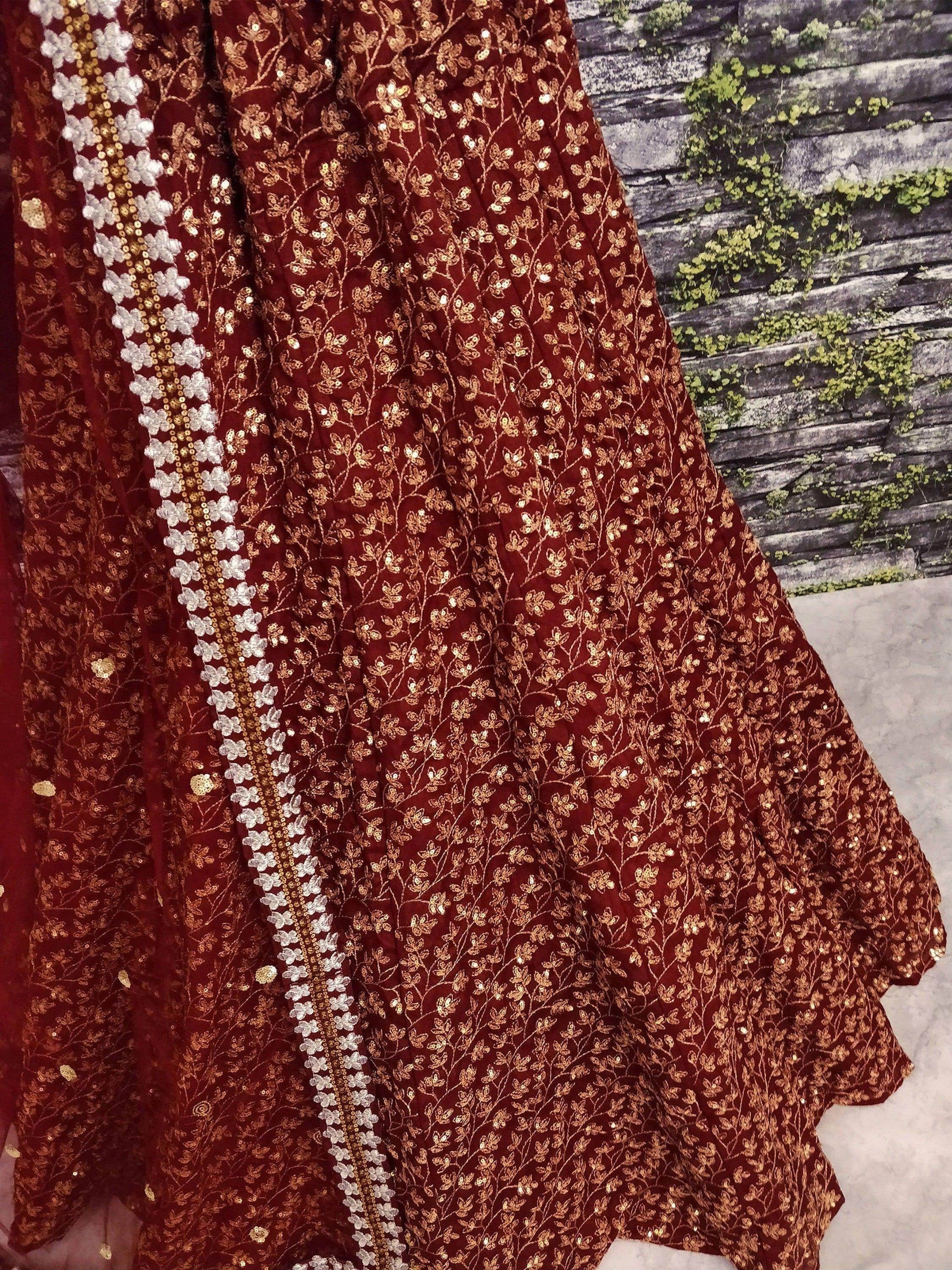 Elegant Maroon Colored Designer Heavy Embroidered Raw Silk Lehenga - Zeel Clothing