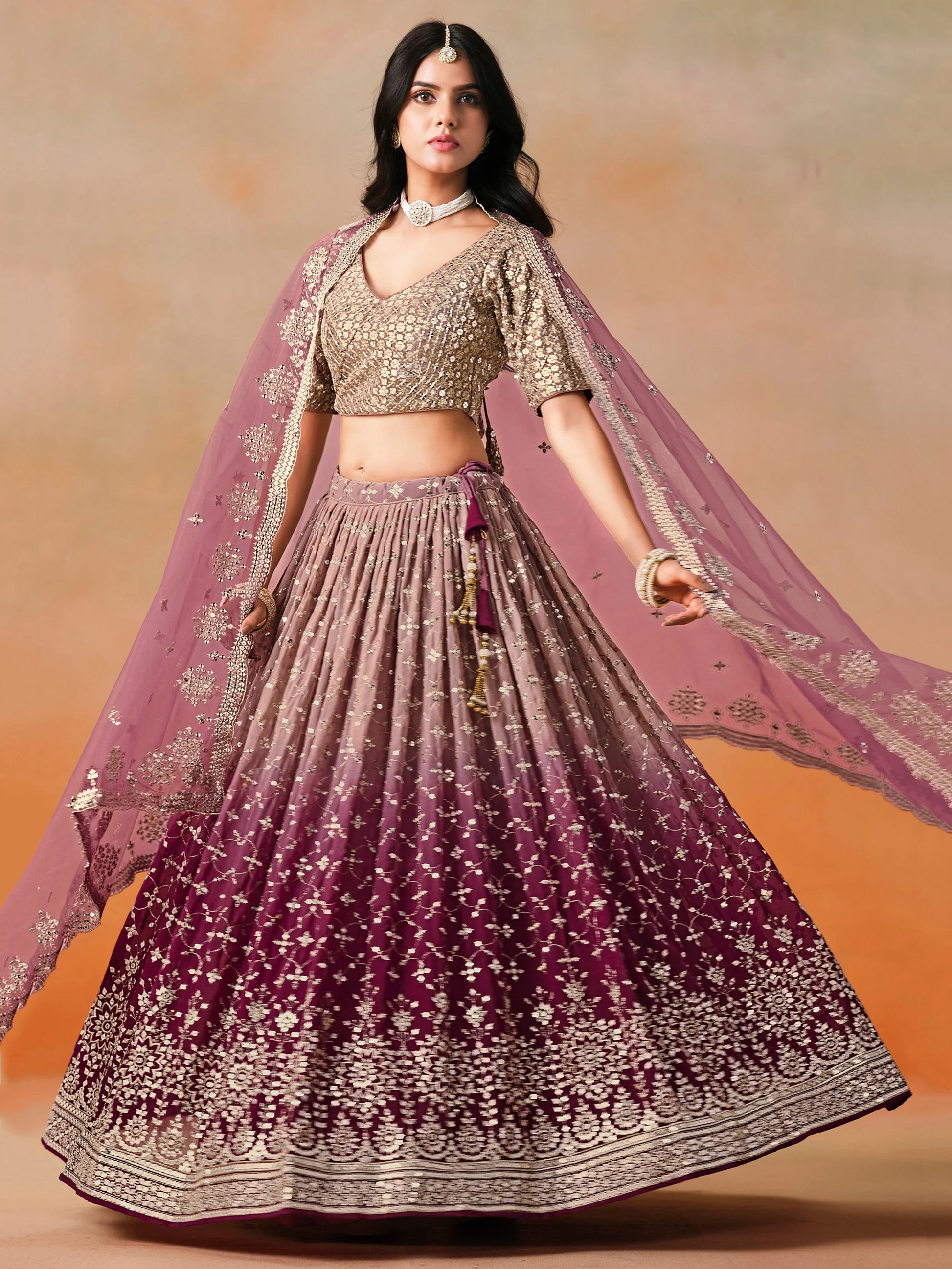 Elegant Maroon Embroidered Georgette Bridesmaids Lehenga Choli - Zeel Clothing