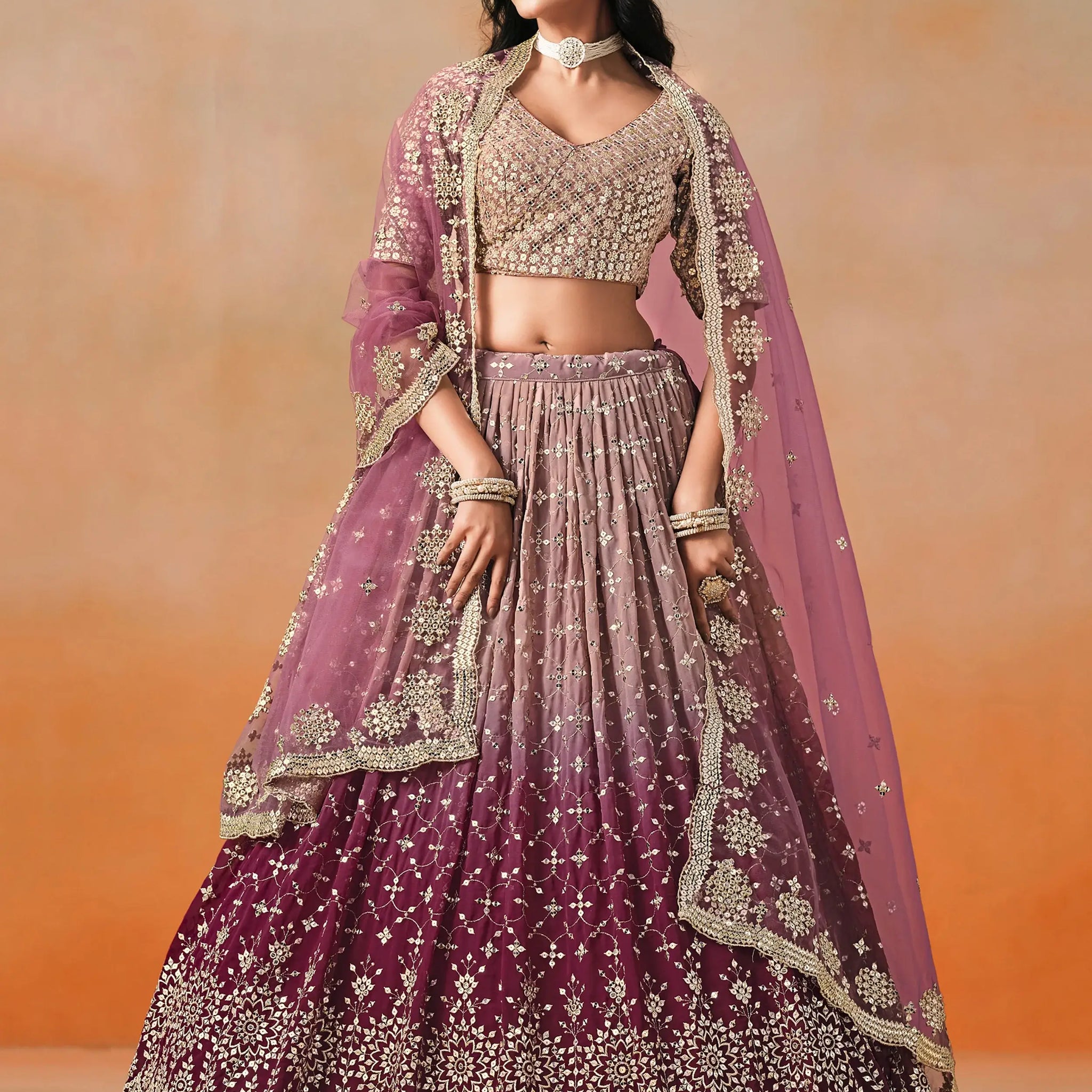 Elegant Maroon Embroidered Georgette Bridesmaids Lehenga Choli - Zeel Clothing
