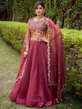 Elegant Maroon Sequins Embroidery Silk Engagement Wear Lehenga Choli