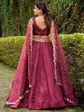 Elegant Maroon Sequins Embroidery Silk Engagement Wear Lehenga Choli
