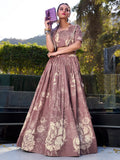 Elegant Mauve Floral Printed Silk Designer Crop Top Lehenga With Jacket - Zeel Clothing