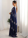 Elegant Navy Blue Beads Work Satin Event Wear Saree With Blouse - Zeel Clothing