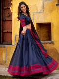 Elegant Navy Blue Embroidered Chanderi Wedding Wear Lehenga Choli
