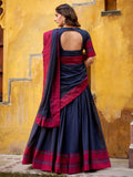 Elegant Navy Blue Embroidered Chanderi Wedding Wear Lehenga Choli
