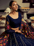 Elegant Navy Blue Thread Work Georgette Engagement Wear Lehenga Choli