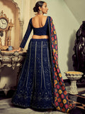 Elegant Navy Blue Thread Work Georgette Engagement Wear Lehenga Choli
