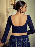 Elegant Navy Blue Thread Work Georgette Engagement Wear Lehenga Choli