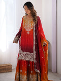 Elegant Orange Chinnon Thread Sequins Eid Wear Sharara Suit - Zeel Clothing