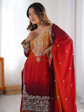 Elegant Orange Chinnon Thread Sequins Eid Wear Sharara Suit - Zeel Clothing