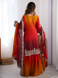 Elegant Orange Chinnon Thread Sequins Eid Wear Sharara Suit - Zeel Clothing