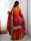 Elegant Orange Chinnon Thread Sequins Eid Wear Sharara Suit - Zeel Clothing