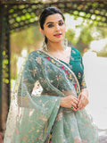 Elegant Pastel Green Thread Embroidery Organza Occasion Wear Lehenga Choli - Zeel Clothing