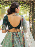 Elegant Pastel Green Thread Embroidery Organza Occasion Wear Lehenga Choli - Zeel Clothing