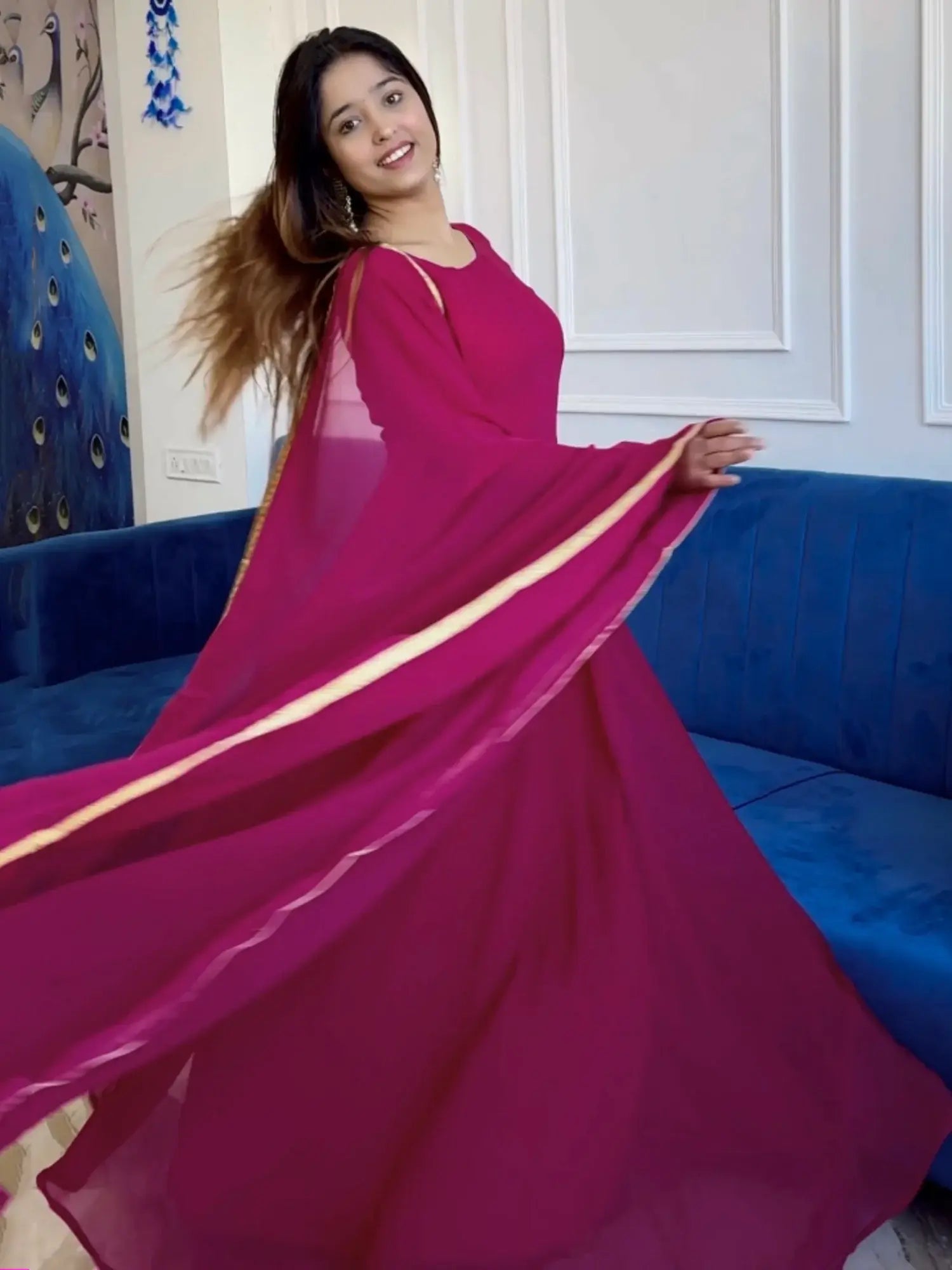 Elegant Pink Georgette Casual Wear Gown With Dupatta - Zeel Clothing