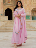 Elegant Pink Thread Embroidery Georgette Event Wear Gown With Dupatta