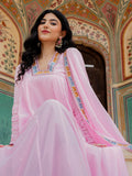 Elegant Pink Thread Embroidery Georgette Event Wear Gown With Dupatta