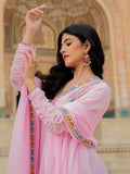 Elegant Pink Thread Embroidery Georgette Event Wear Gown With Dupatta