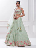 Elegant Pista Green Sequin Georgette Reception Wear Lehenga Choli - Zeel Clothing
