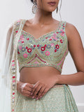 Elegant Pista Green Sequin Georgette Reception Wear Lehenga Choli - Zeel Clothing
