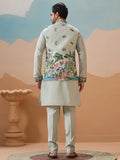 Elegant Pista Green Thread Embroidered Silk Men Marriage Wear Kurta Pant With Jacket