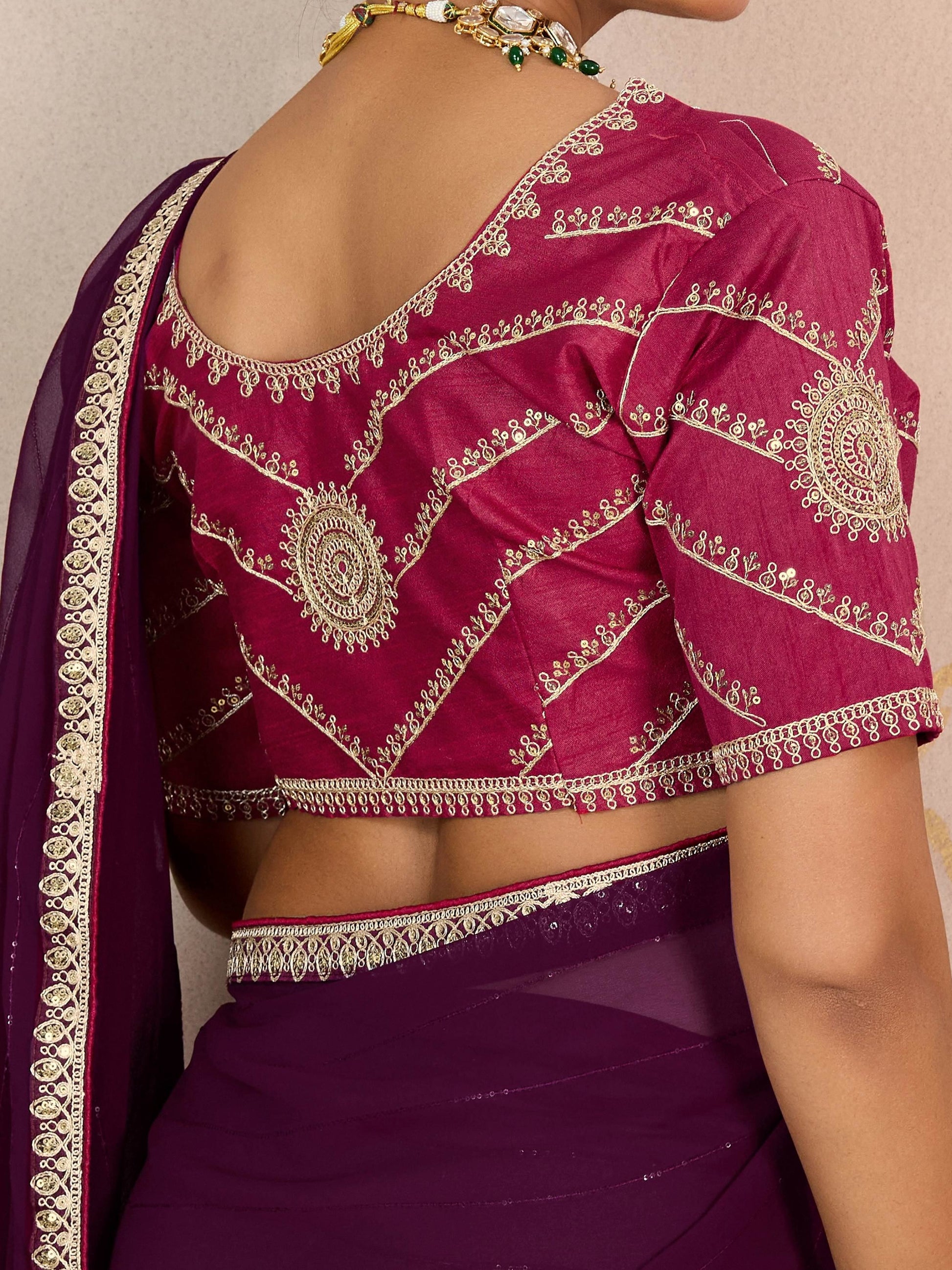 Elegant Purple Embroidered Georgette Function Wear Saree With Blouse
