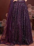 Elegant Purple Sequins Embroidered Net Party Wear Lehenga Choli - Zeel Clothing