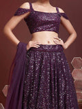 Elegant Purple Sequins Embroidered Net Party Wear Lehenga Choli - Zeel Clothing
