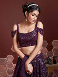 Elegant Purple Sequins Embroidered Net Party Wear Lehenga Choli - Zeel Clothing