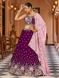 Elegant Purple Sequins Work Georgette Engagement Wear Lehenga Choli With Dupatta