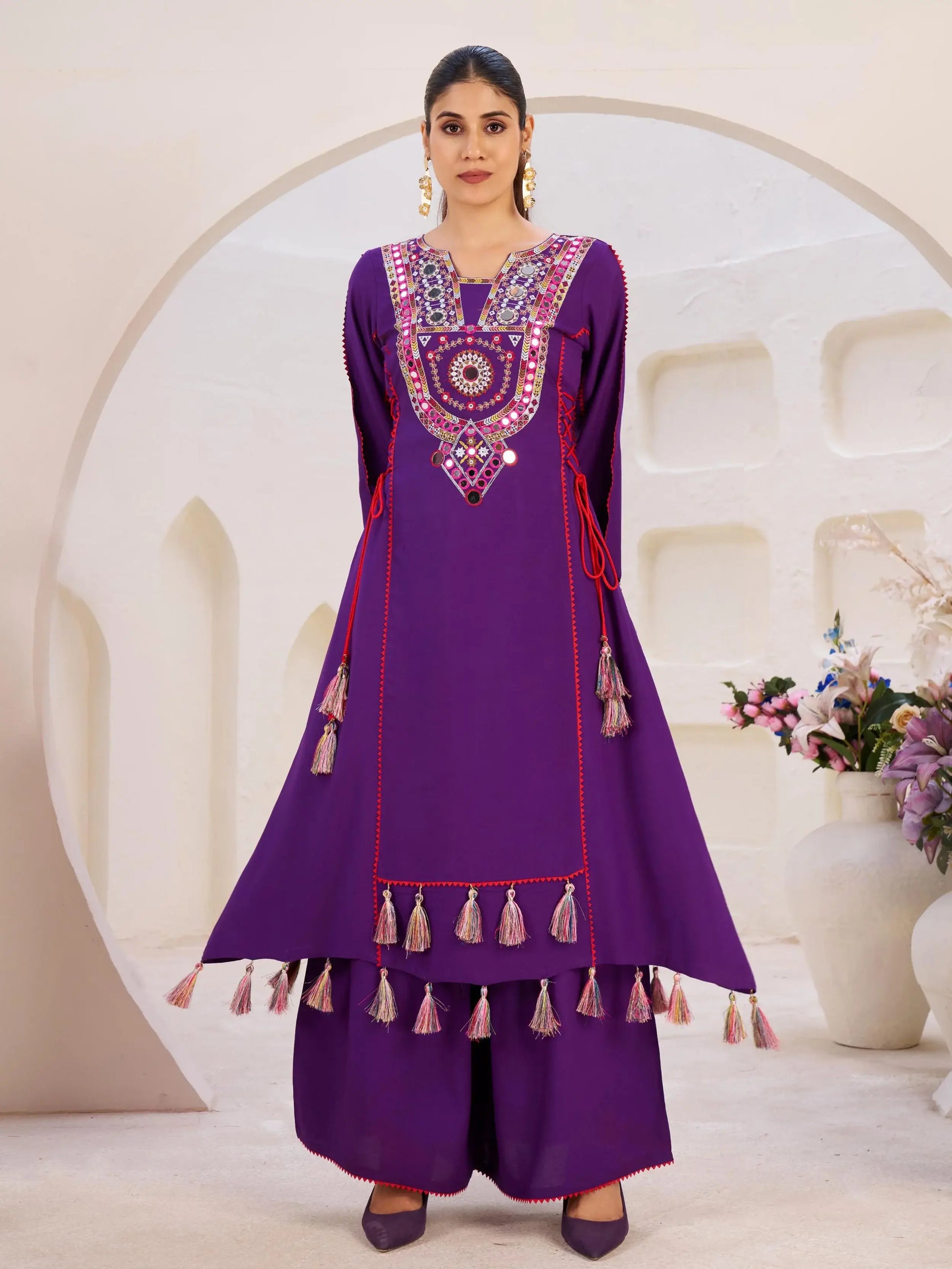 Elegant Purple Thread Embroidered Rayon Festive Wear Co-Ord Set - Zeel Clothing