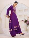 Elegant Purple Thread Embroidered Rayon Festive Wear Co-Ord Set - Zeel Clothing