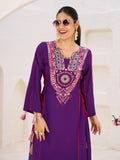 Elegant Purple Thread Embroidered Rayon Festive Wear Co-Ord Set - Zeel Clothing