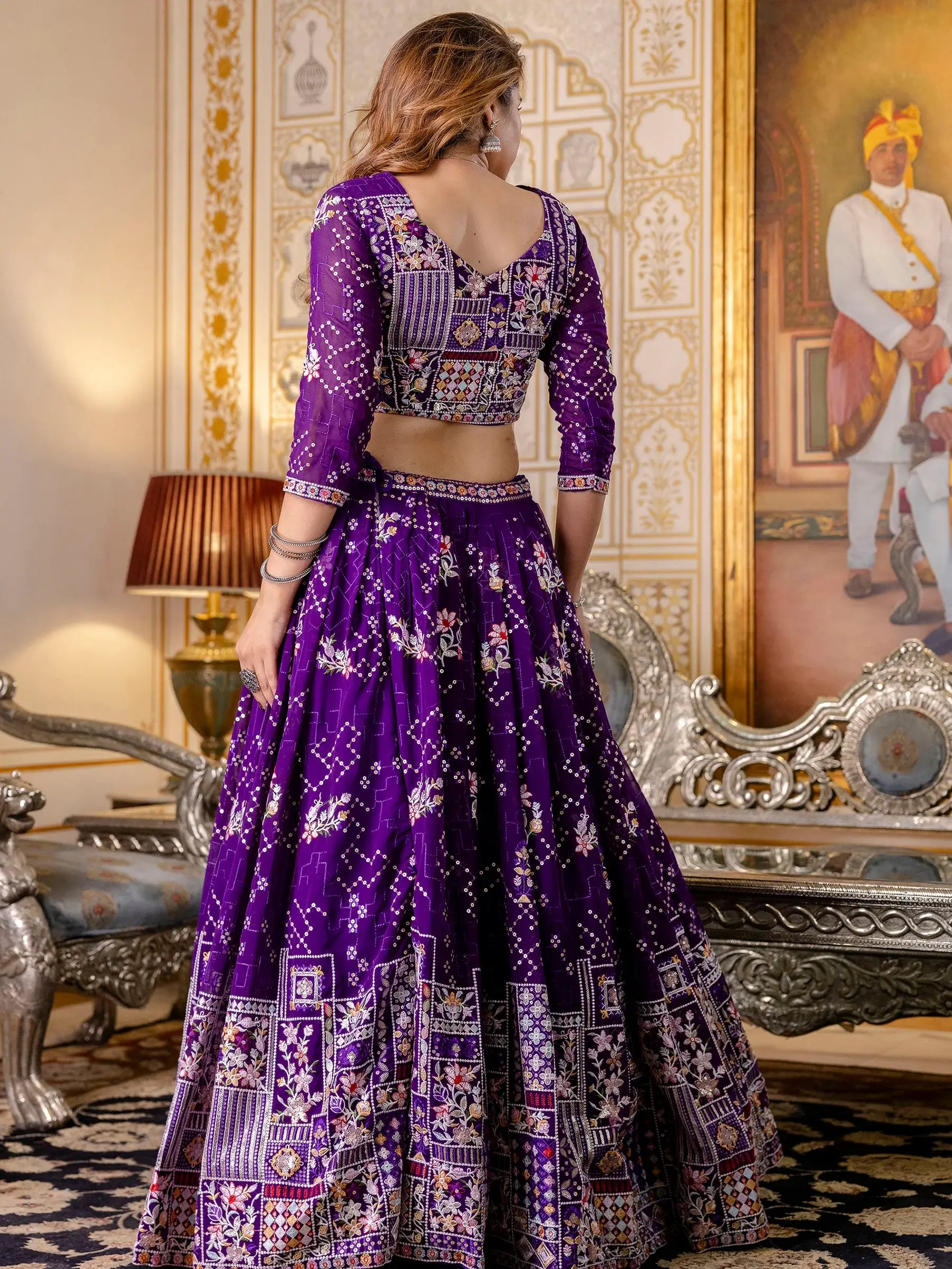 Elegant Purple Thread Work Georgette Lehenga Choli With Dupatta - Zeel Clothing