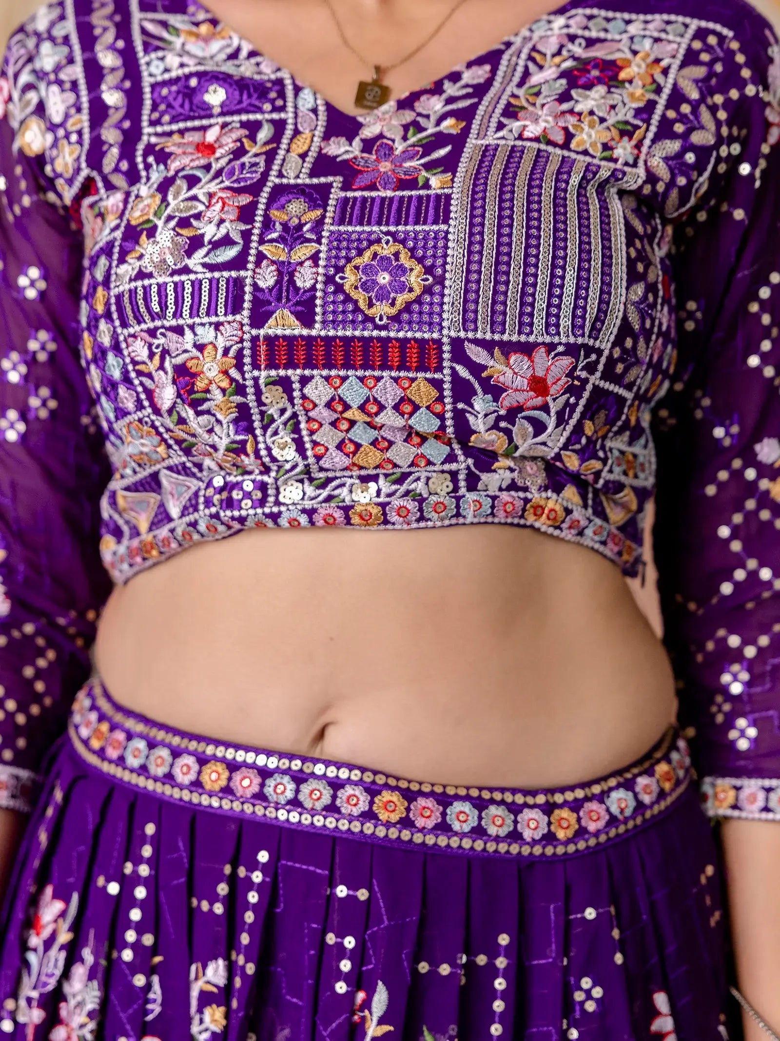 Elegant Purple Thread Work Georgette Lehenga Choli With Dupatta - Zeel Clothing