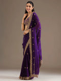 Elegant Purple Thread Work Tissue Wedding Wear Saree With Blouse