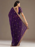 Elegant Purple Thread Work Tissue Wedding Wear Saree With Blouse
