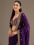 Elegant Purple Thread Work Tissue Wedding Wear Saree With Blouse