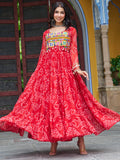 Elegant Red Bandhani Printed Georgette Navratri Wear Gown - Zeel Clothing