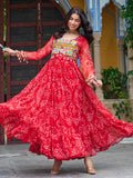 Elegant Red Bandhani Printed Georgette Navratri Wear Gown - Zeel Clothing