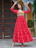 Elegant Red Bandhani Printed Georgette Navratri Wear Gown - Zeel Clothing